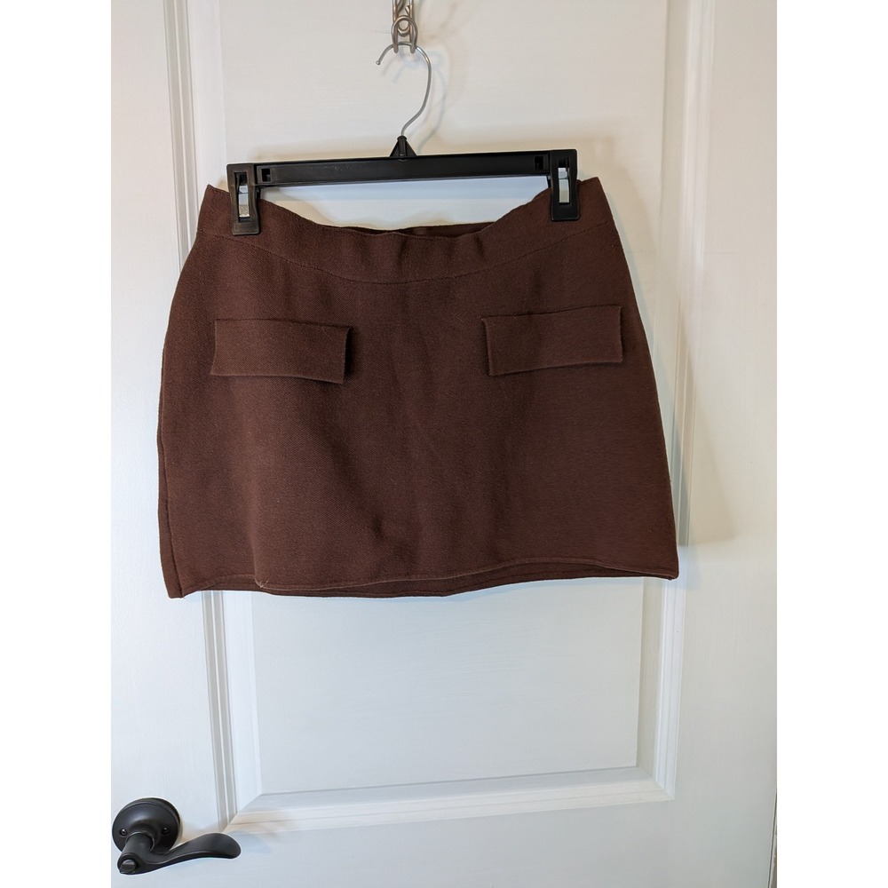 Urban Outfitters Brown Knit Mini Skirt Large OB1559342 Faux Pocket Elastic Waist